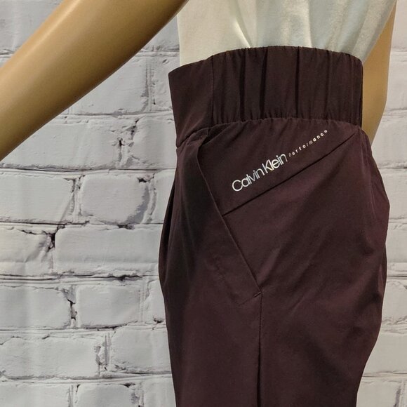 NWOT! CALVIN KLEIN, Brown/burgundy pull up elastic waist cropped pants - Picture 7 of 9